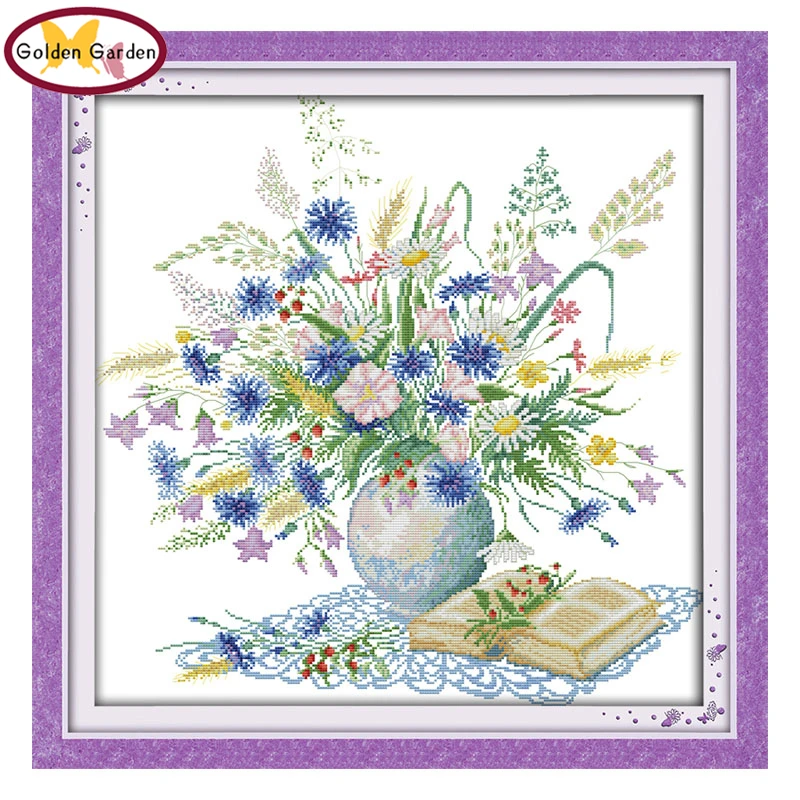

GG Daisy&Book Cross Stitch Kits DIY Flowers Pattern Needlework Embroidery Handicrafts Joy Sunday Cross Stitch Set for Home Decor
