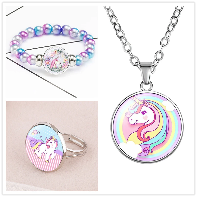Детское ожерелье с единорогами кольцо браслет украшение для маленькой девочки