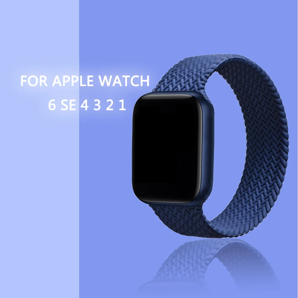 

Imitation Braided Solo Loop Silicone Fabric Strap For Apple Watch band 40mm 44mm Elastic Bracelet for me Watch Series 6 SE 5 4 3
