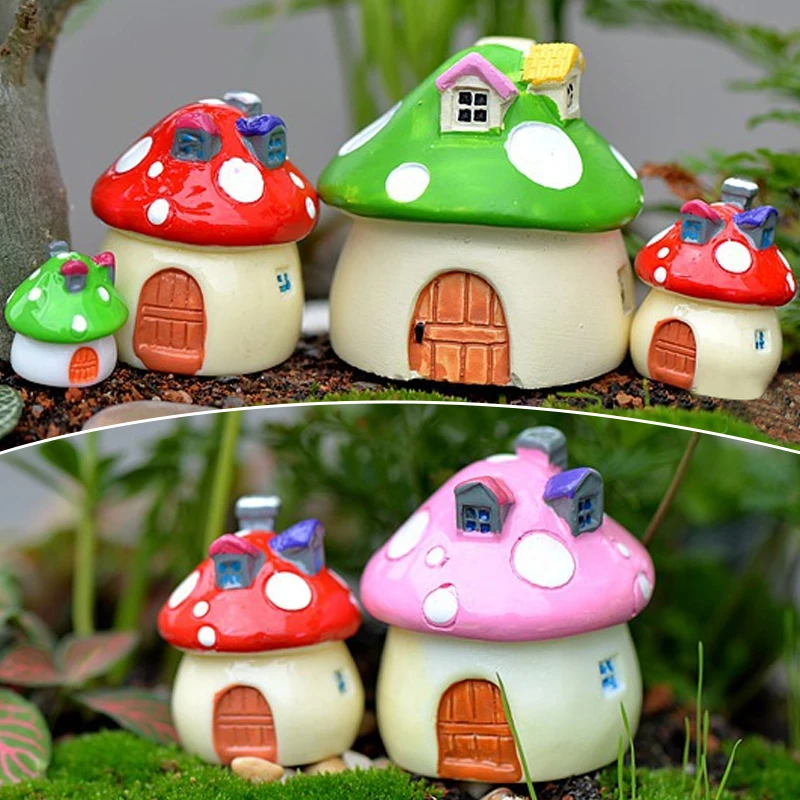 Cute DIY Resin Fairy Garden Craft Decoration Miniature House Mushroom Castle Christmas Gift Cartoon Mini Micro Garden