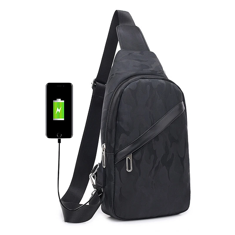 

30PCS / LOT New Chest Pack Men Casual Shoulder Crossbody Bag USB Charging Chest Bag Male Waterproof Camouflage Travel Messenger