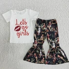 Рубашка с коротким рукавом и брюки с колокольчиками для девочек