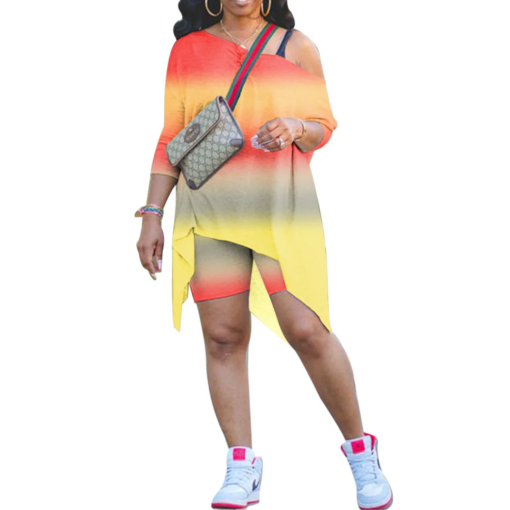 

Cutubly Fashion Lady Women'S Set Changing Color Two Piece Set Loose Shirts Short Pants Set Casual Suit Irregular Tracksuit