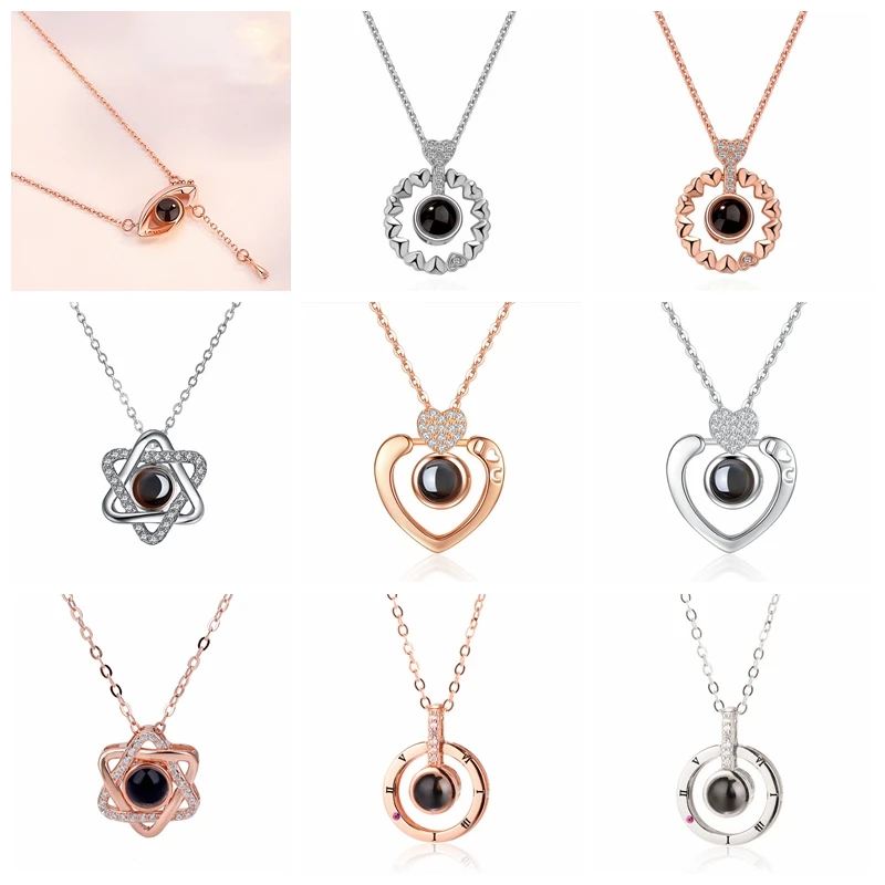 

New Rose Gold 100 Languages I Love You Projection Pendant Necklace Romantic Love Memory Wedding Necklace