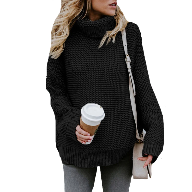 

NDUCJSI Turtleneck Loose Sweater Women Oversized Sweaters Women Solid Knitted Pullovers Autumn Winter Tops Thick Gray Black