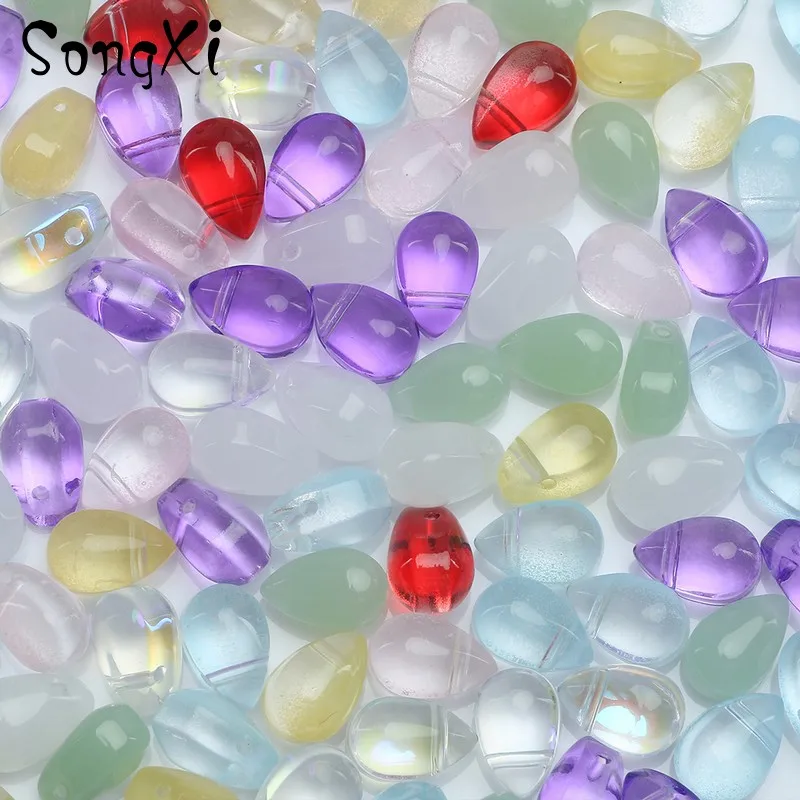 20 шт. 6x6 мм фиолетовые глазурованные стеклянные бусины блестящие в форме капли