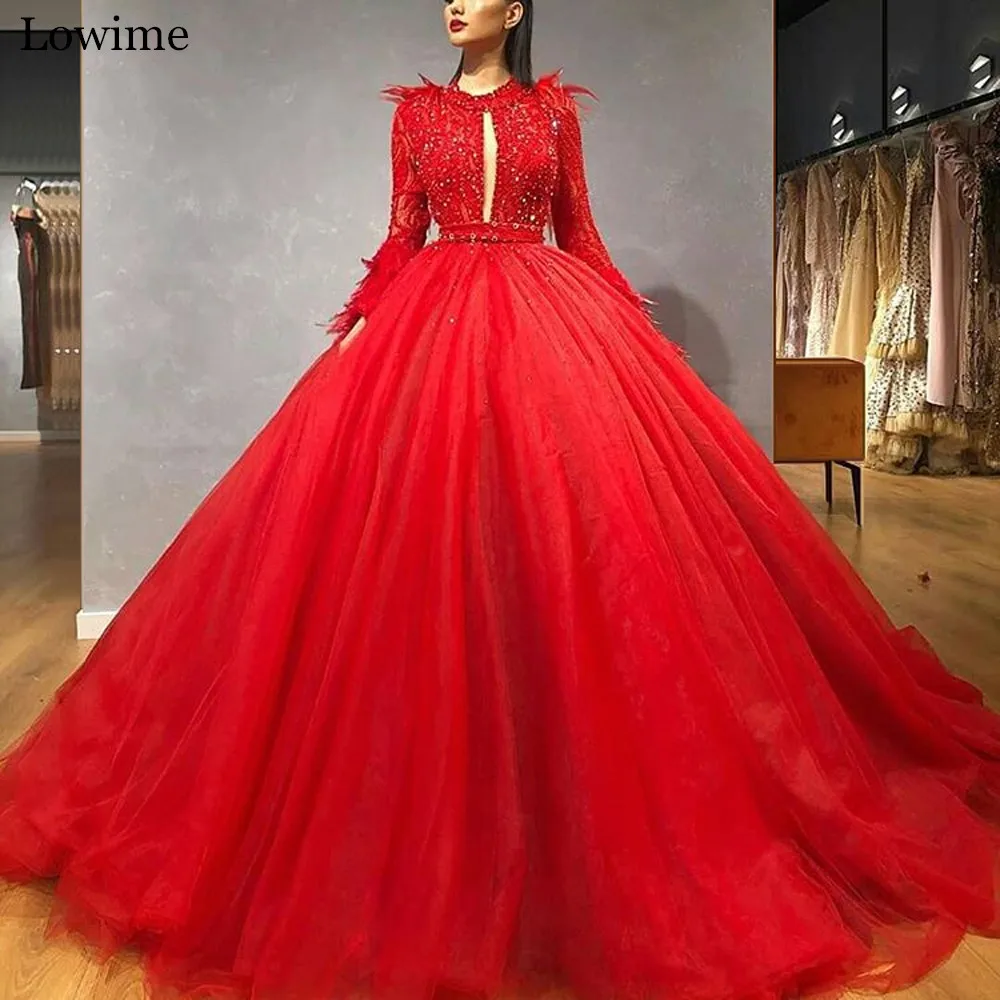 

2020 Heavy Handmade Red Celebrity Dress Feathers Beading Special Occasion Gowns Red Carpet Dress Robe De Soiree
