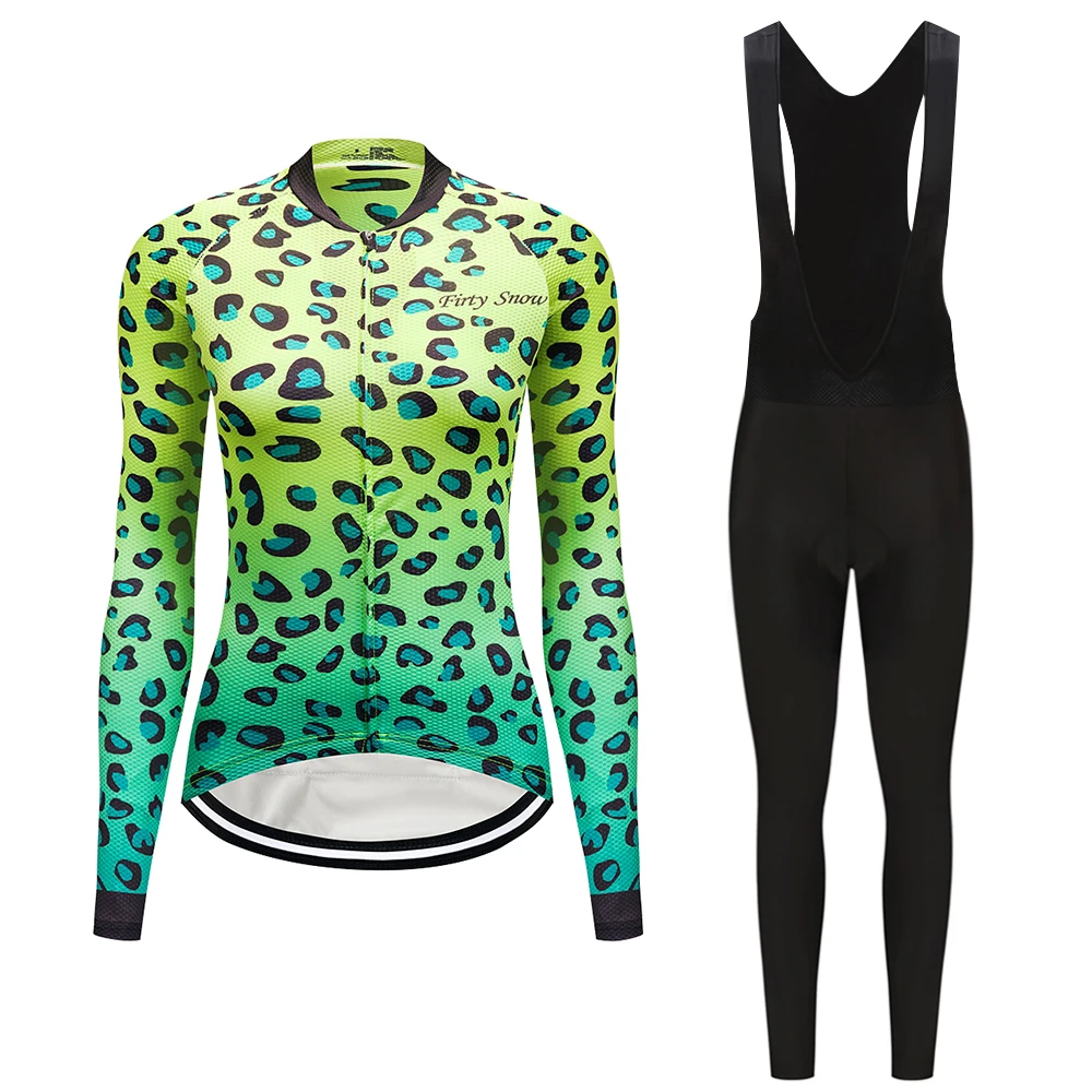 

2022 women's cycling jersey set mtb maillot long sleeve bicycle clothing kit triathlon suit leopard bike clothes sports uniform
