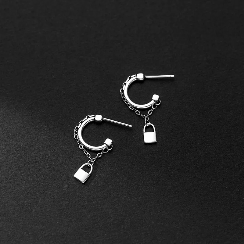 

WANTME 925 Sterling Silver Classic Retro Cuban Chain Lock Hanging Earrings for Women Men Hip Hop Rock Unique Jewelry Accessories