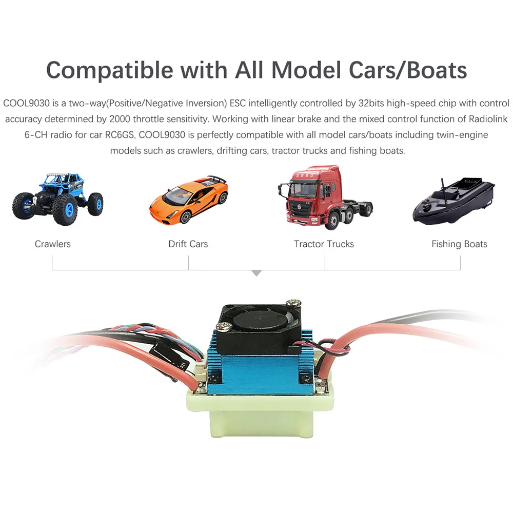 Radiolink COOL 9030 90A матовый ESC для RC автомобиля лодки гусеничный дрейфующий автомобиль