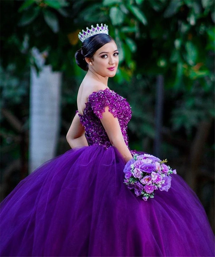 

New Arrival Sparkly Purple Sweet 16 Ball Gown Quinceaera Dresses Beaded Sequins Sleeveless Vestido De 15 Anos Quinceanera 2021