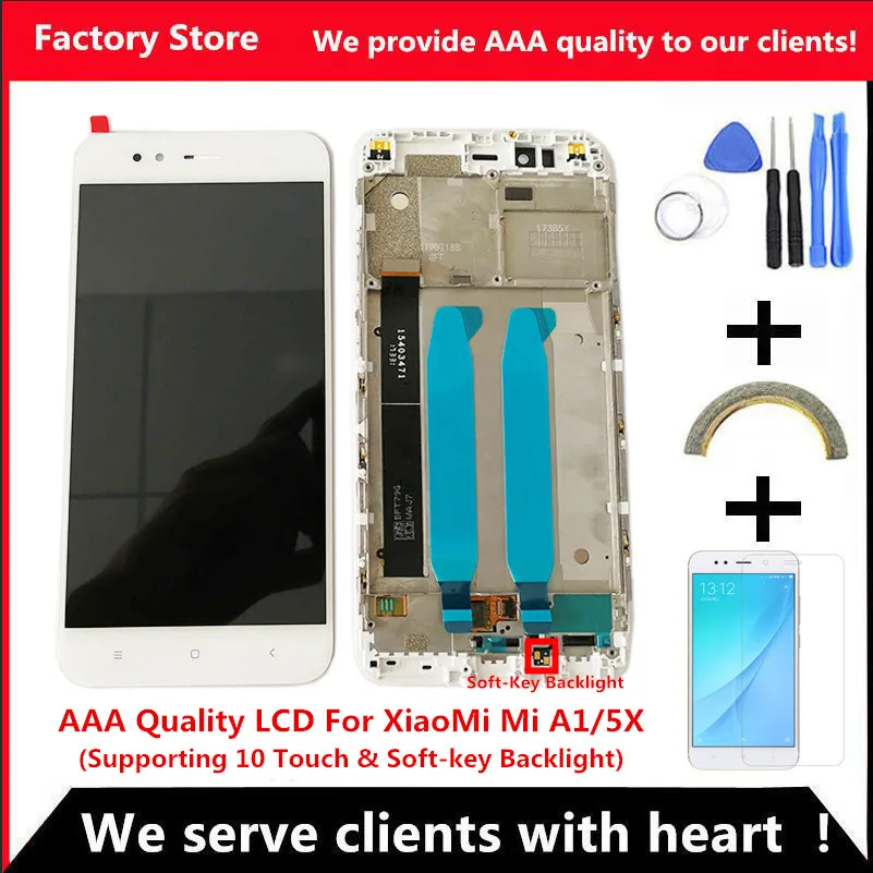 Pantalla LCD de calidad AAA + marco para XiaoMi Mi A1, montaje de LCD para XiaoMi 5X/A1 (soporte 10 t&aacute;ctil y retroiluminaci&oacute;n)-0