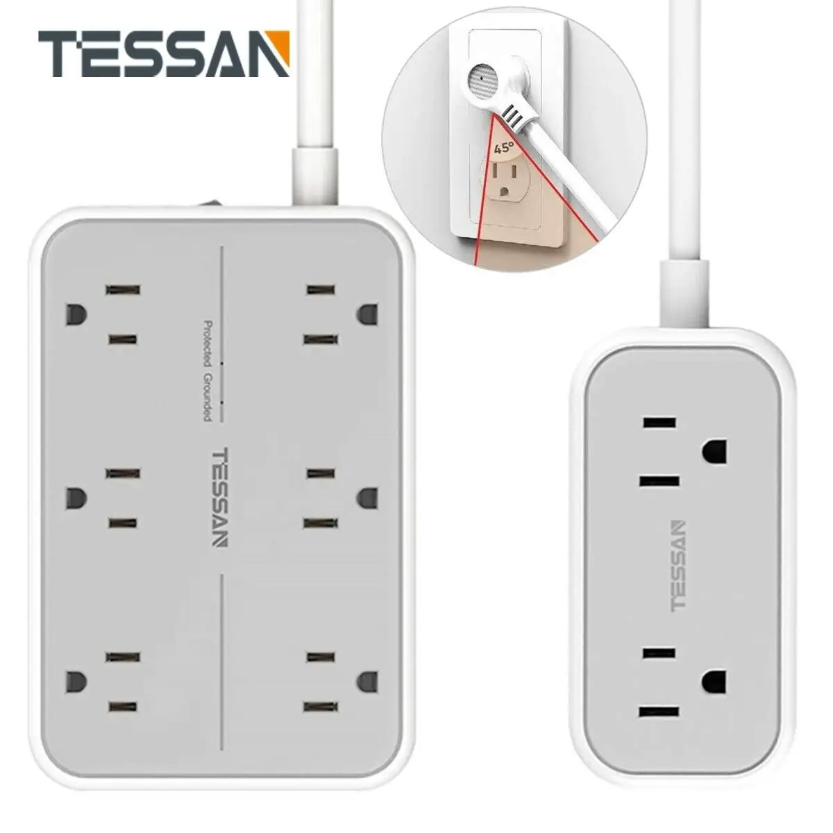 

TESSAN US Plug Multi Sockets Power Strip with 2/6 AC Outlets + 3 USB Ports Surge Protection 1.5M Extension Cable for Home Office
