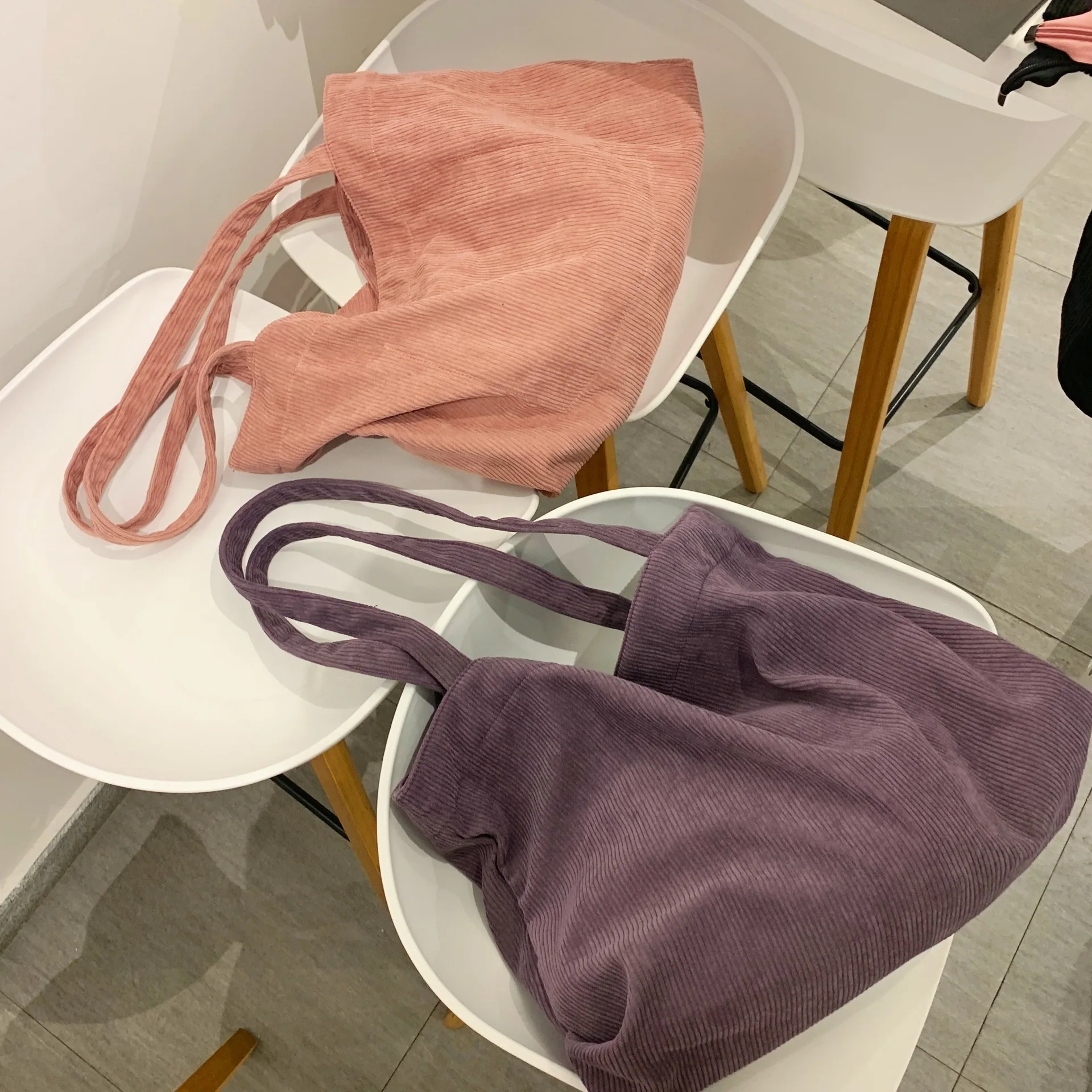 

Canvas Corduroy Shoppers Shoulder Tote Bag for Women 2021 Girls Purse Handbag Female Casual Wallets Large Capacity Schoolbag sac