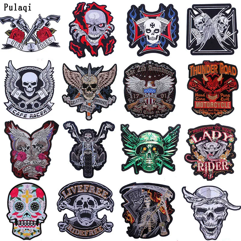Pulaqi большой мотоцикл патч железа на вышитые нашивки с полосками для одежды