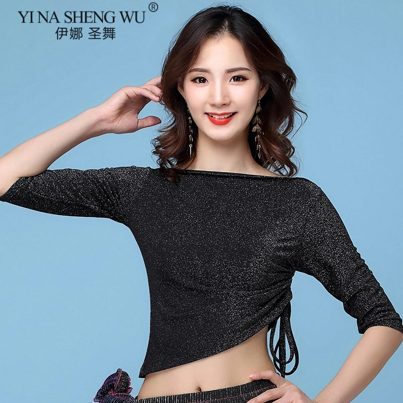 1187 Black Top Танцевальный Костюм r, Женская Блестящая одежда для танца живота, летний сексуальный топ с коротким рукавом, юбка для восточных танцев, одежда для танца живота, новая одежда - Цвет: 1187 Black Top