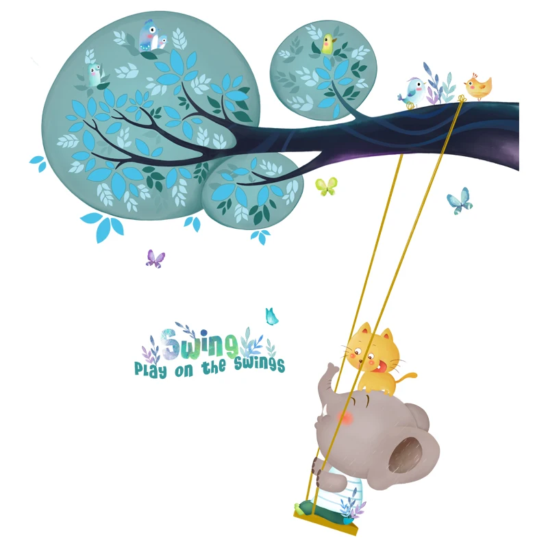 

Elephant Swing Tree Wall Stickers for Kids Room Wall Decor Bedroom Living Room Children Girls Room Decal Poster Mural