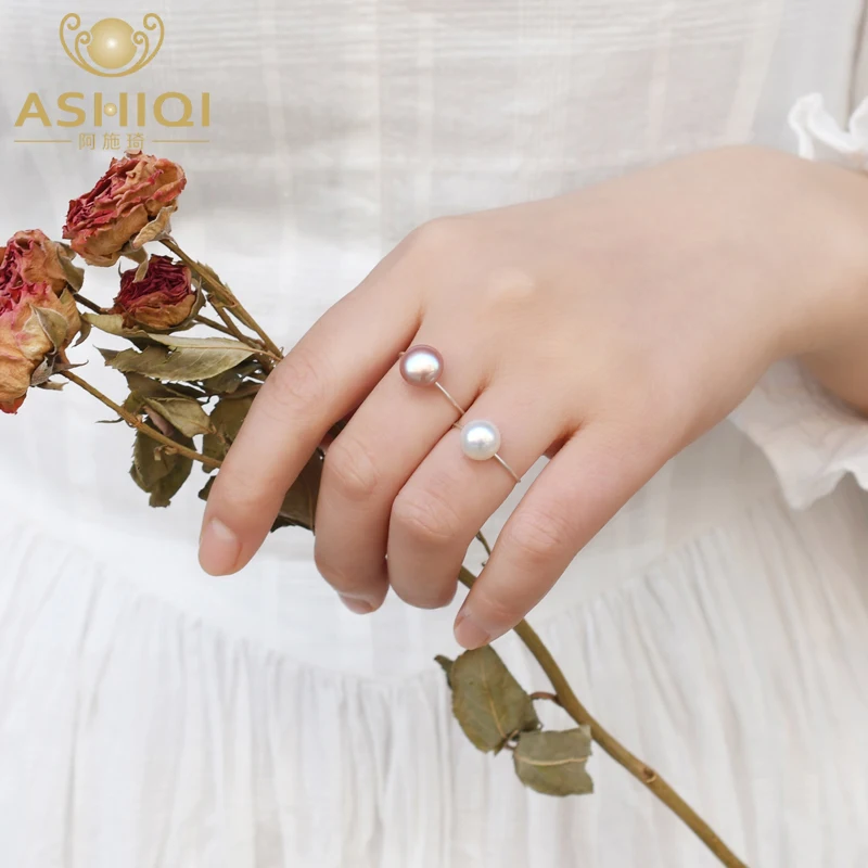 

ASHIQI Natural Freshwater Pearl 925 Sterling Silver Ring Korean for Women