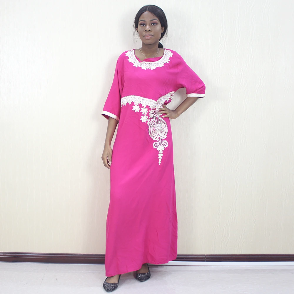 Фуксия Dashikiage африканские платья для женщин жемчужные аппликации с коротким рукавом элегантные длинные платья для свадебной вечеринки - Цвет: Фуксия
