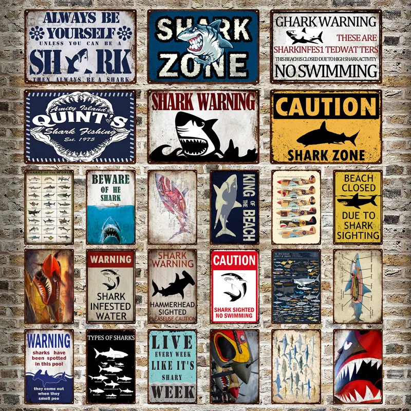 

Shark Metal Tin Sign Retro Metal Plaque Funny Warning Movie Art Poster Home Decor Bar Pub Kitchen Club Man Cave Wall Sticker