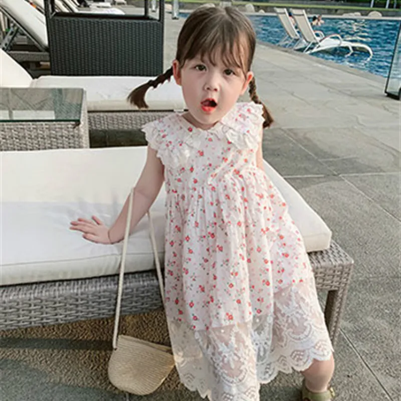 Платье Детская одежда Новинка 2020 года Летнее платье Платья для девочек Кружевное
