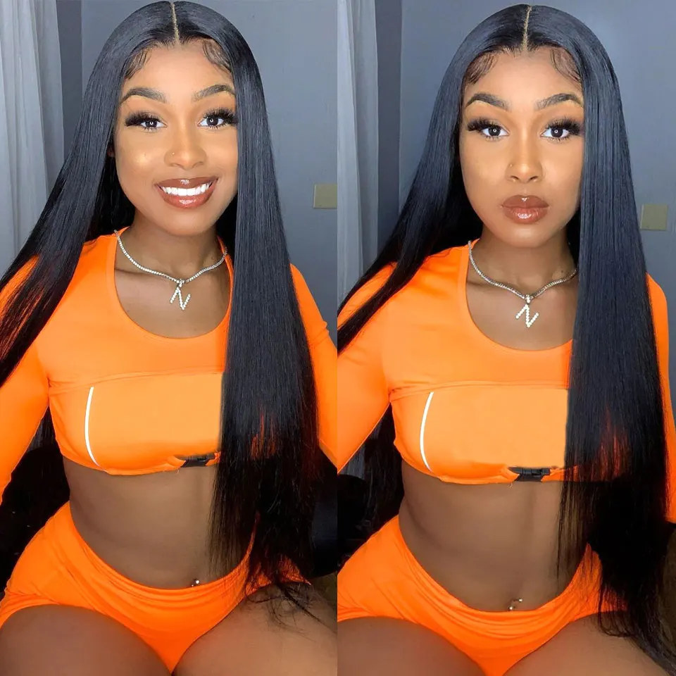 

180 Density Straight Lace Front Wig 13X4 Transparent Lace Frontal Wigs 30 Inch Long Remy Straight Lace Front Human Hair Wigs
