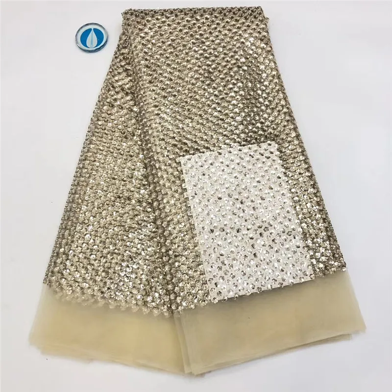 

Madison Sequined lace fabric French Nigerian Lace Fabrics 2020 High Quality Lace African Mesh Lace Fabric For Wedding Sewing