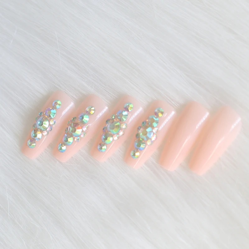 24 шт. новейшие Яркие длинные накладные ногти ручной работы с кристаллами и