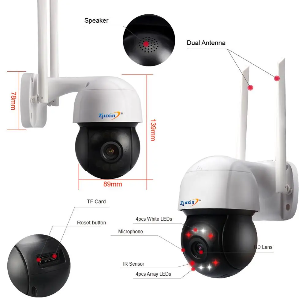 ZJUXIN 3MP Беспроводной PTZ Скорость купольная IP камера AI Камера Открытый Wi Fi