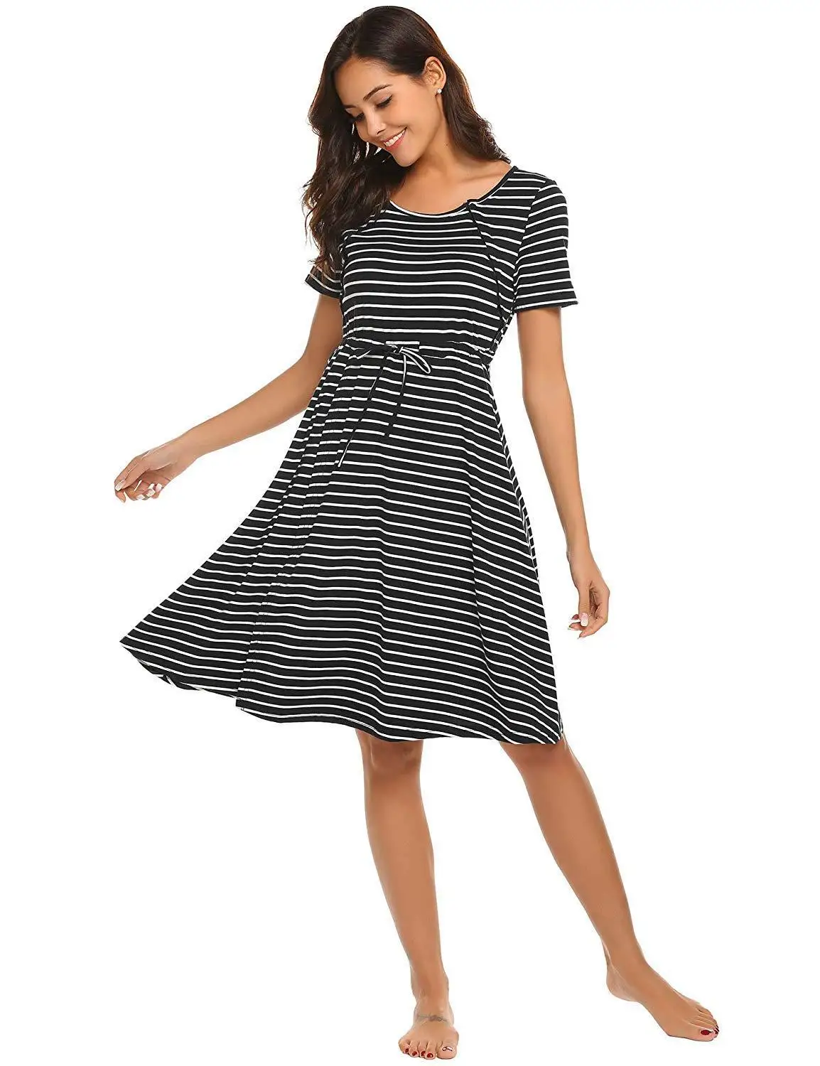 

Maternity Hospital Gown Camison Lactancia Summer casua dresses labor and delivery gown Striped Pajamas nursing nightgown