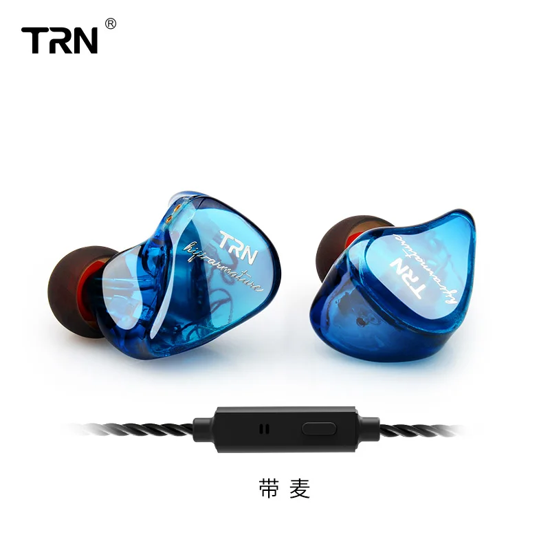 Blue with mic TRN IM1 1BA+ 1DD гибридные наушники-вкладыши Monito, спортивные наушники для бега, Hi-Fi гарнитура, съемный 2-контактный кабель, Заказные наушники - Цвет: Blue with mic