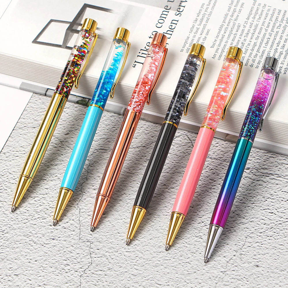 Ball Pen 1.0mm Luxury Ballpoint Flow Oil Crystal Gold Foil Metal Copper Colorful High-grade Powder Quicksand pen |