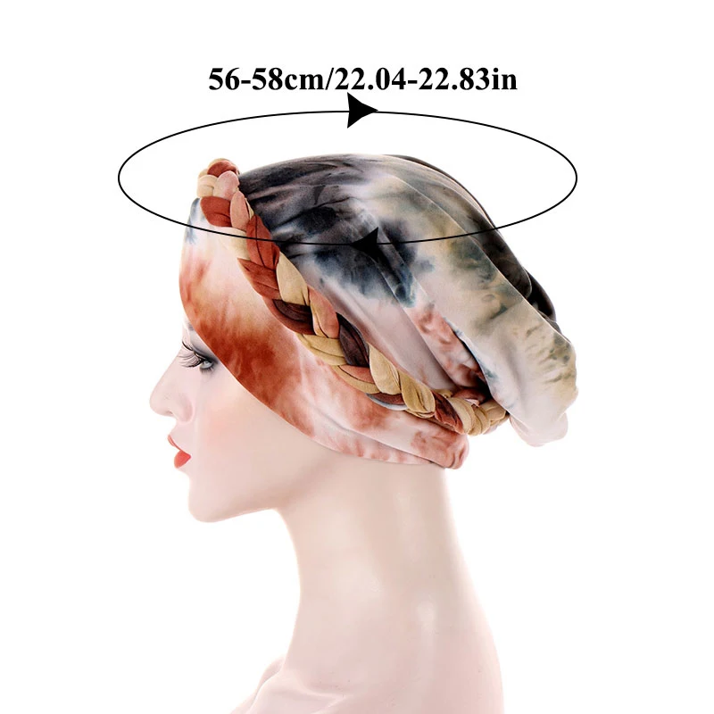

Popular Turban Hat Bohemian Style Elastic Tie Dye Braid Muslim Turban Hat Hijab Cap Hair Scarf Women Headwear India Hat