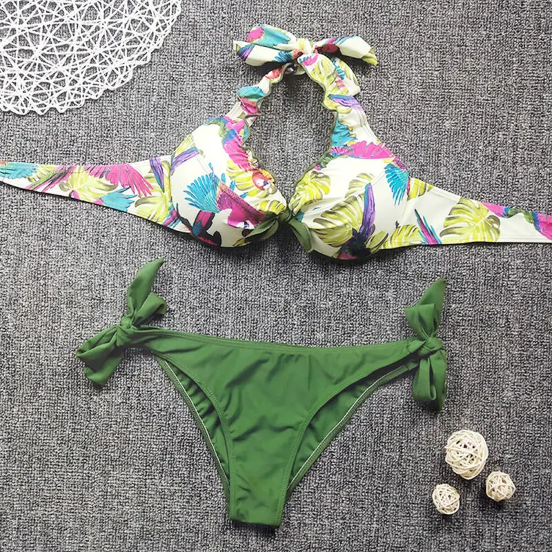 Комплект бикини женский с эффектом пуш-ап пикантный купальник завышенной талией