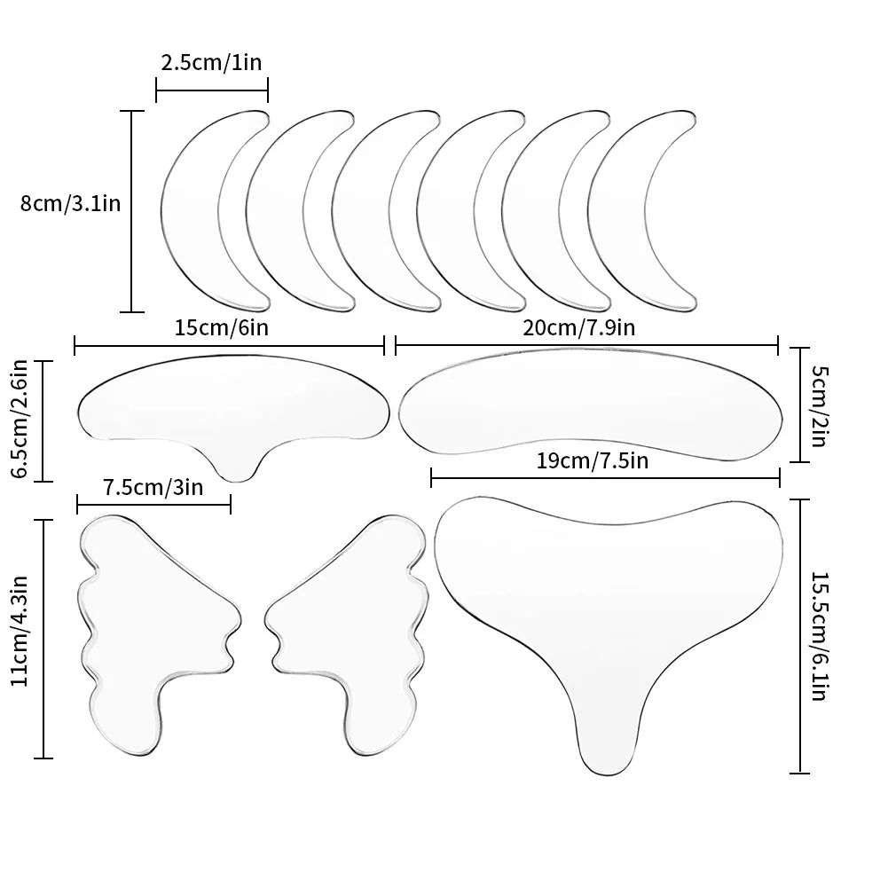 

Reusable Anti Wrinkle Chest Pad Silicone Transparent Removal Neck Chest Pads Facial Smoothing Chest Patch Flesh Patch Set 11PCS