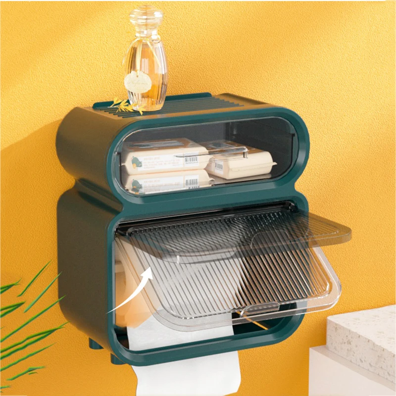 

Waterproof Toilet Paper Holder Plastic Paper Towels Holder Wall Mounted Bathroom Shelf Storage Box Portable Toilet Roll Holder