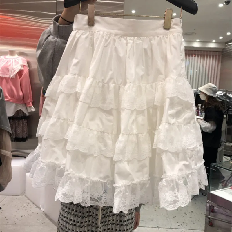 

Korean Lace Ruffle Patchwork A-line Mini Skirts Causal High Waist Faldas Mujer 2021 Spring Summer Women Skirt