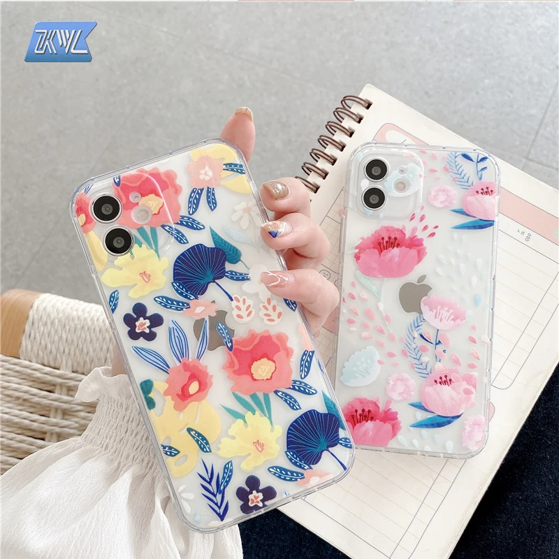 

Чехол KL для Iphone 13 12 11 Promax, чехол с акварельными цветами, подушкой безопасности, противоударный Роскошный чехол для телефона Iphone 7 8 Plus X Xs Xr Xsmax, ...