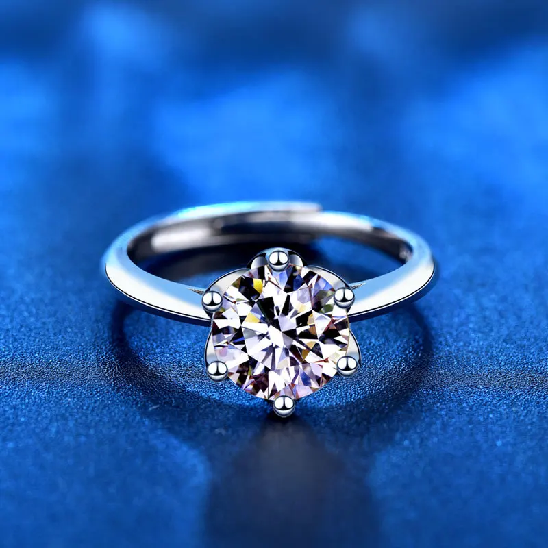 

Moissanite Ring 925 Silver 2.4g 3.2g 1ct 2ct White Diamond Simple Rings For Women Crown Adjustable Opening Wedding Party Jewelry