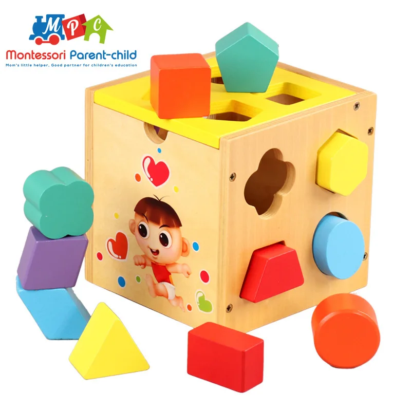 

Kids Montessori Wooden Shape Matching Building Blocks Cartoon Colorful Intelligence Box Baby Assembled Early Education Game Gift