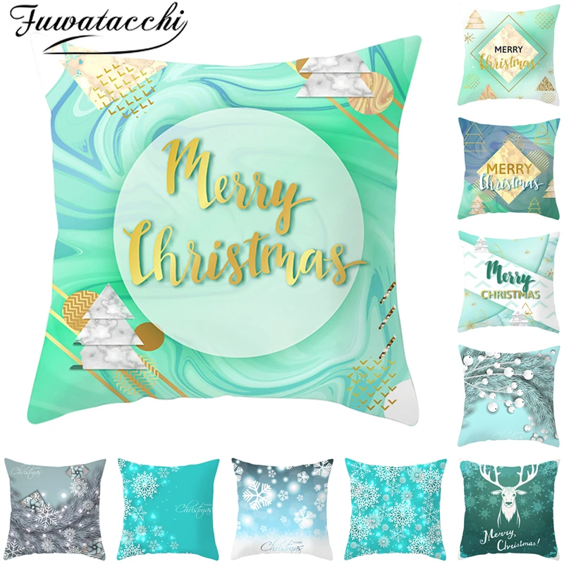 Fuwatacchi зеленая подушка с рождественским оленем романтический рисунок наволочки
