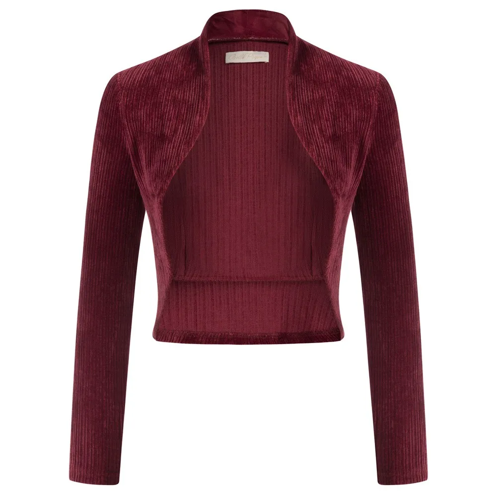 

Women Vintage Chenille Bolero Long Sleeve Open Front Cropped Shrug Spring Autumn Elegant Fit Cropped Coats Vintage Jacket Lady