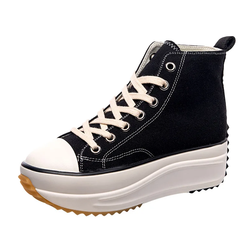 

2021 Spring New Breathable All-match High-top Canvas Shoes Thick-soled Increased Women's Shoes YY-16