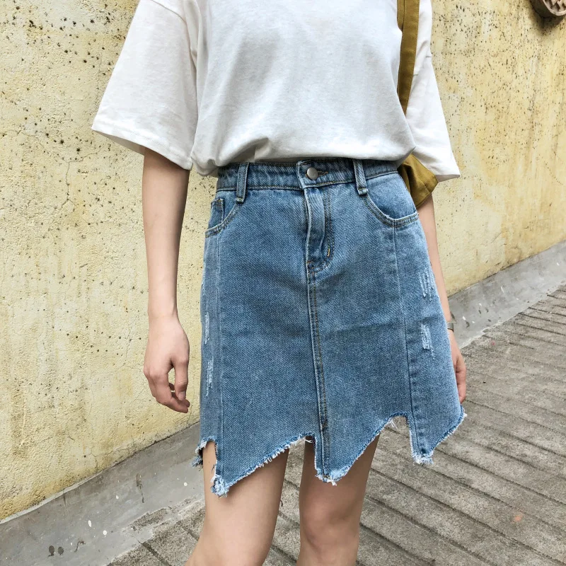 Юбка женская джинсовая Асимметричная модная уличная одежда с завышенной талией