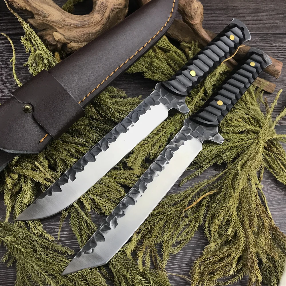 

Forged Steel Fixed Blade Knife Kitchen Butcher Knife Cutting Fishing Camping Hunting Self Defense Survival Utility Multi-tool