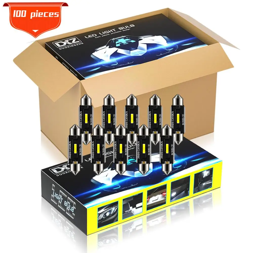 DXZ 100 шт. C5W C10W светодиодный лампы Canbus Festoon 39MM CSP 1860 безошибочный купольный автомобильный светильник освещение