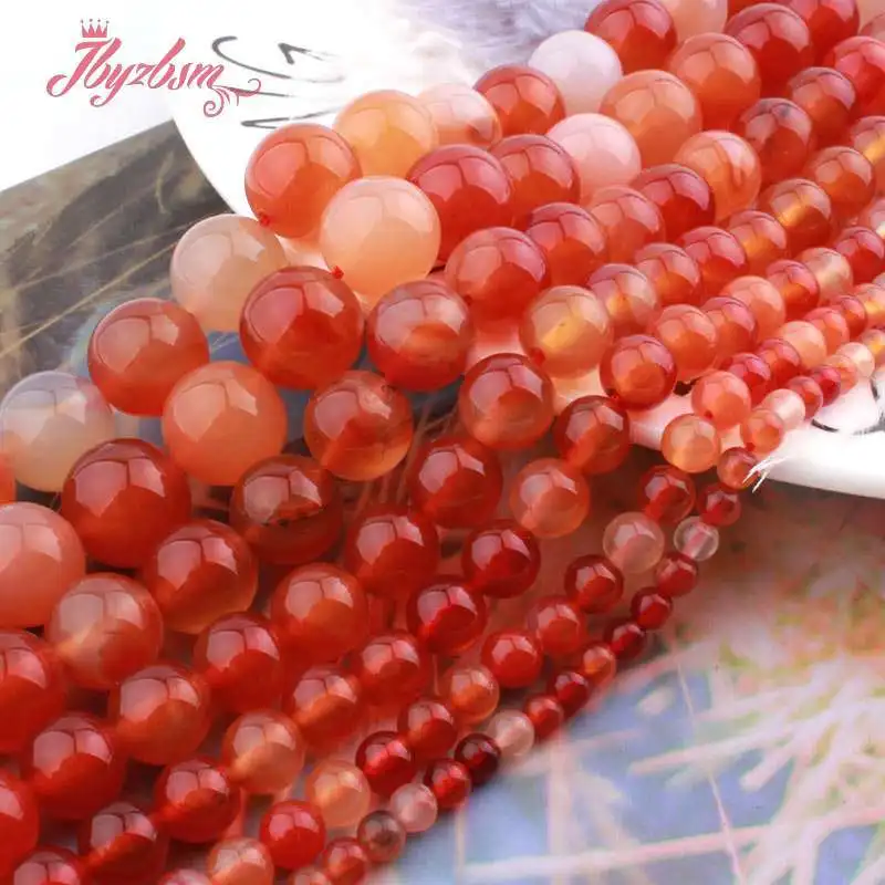 

Natural Carnelian Aagtes Smooth Round Beads 6/8/10/12mm Stone Beads Loose For DIY Bracelet Necklace Jewelry Making Strand 15"