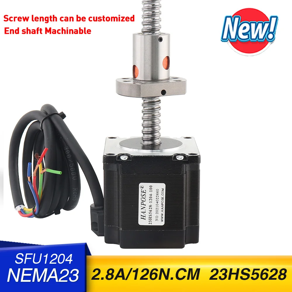 Шаговый электродвигатель Nema 23 2 фазы 56 мм 126N.cm 23hs5628 с шариковым винтом sfu1204 для 3D