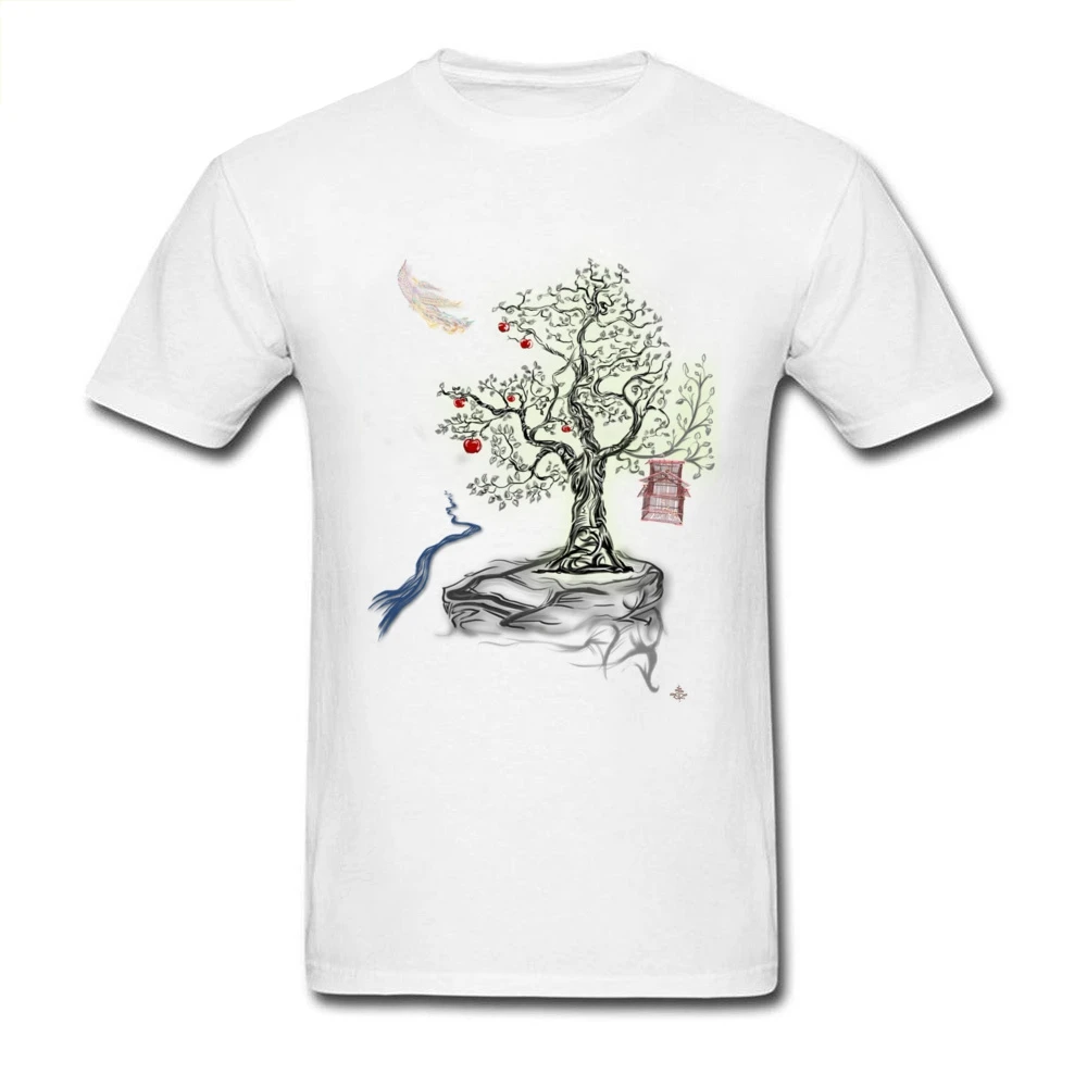 

Heavens Fruit Chinese Style Men T-shirts 2018 Beauty Of An Empty Bird Cage Print Adult White Cotton T Shirt Casual