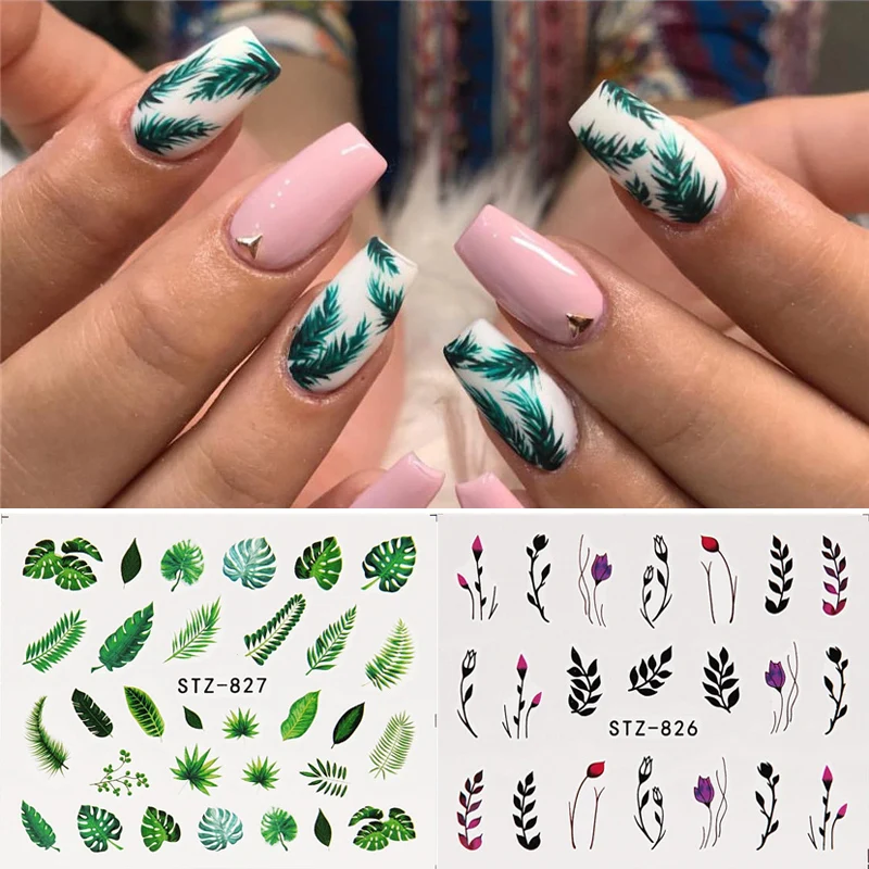 

19 Designs Water Nail Stickers Decal Flamingo Flowers Leaf Transfer Nail Art Decorations Slider Manicure Watermark Foil Tips